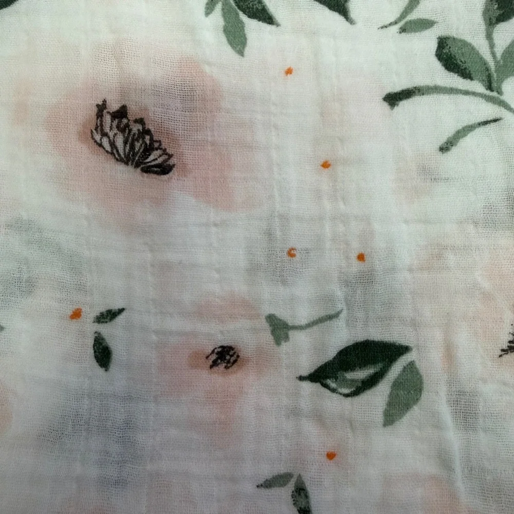 Pottery Barn Kids Organic Cotton Muslin Swaddle Blanket Pink Floral 47x47